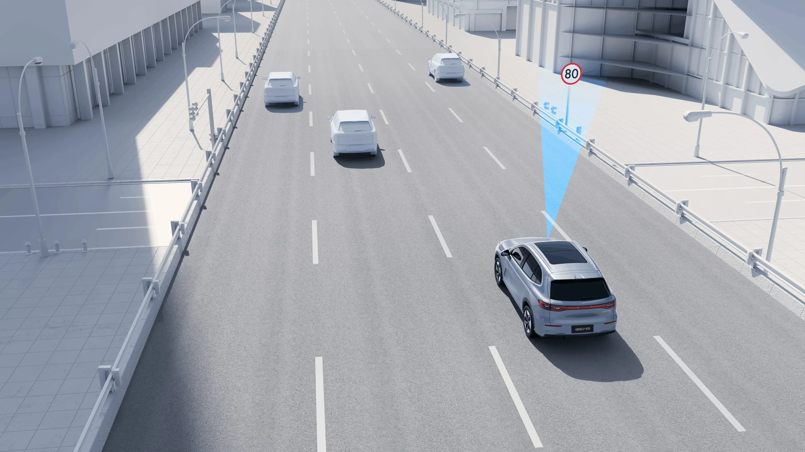 GEELY E5 ELEKTROMOS SUV 19 GEELY MENTES E5 közlekedési tábla felismerés