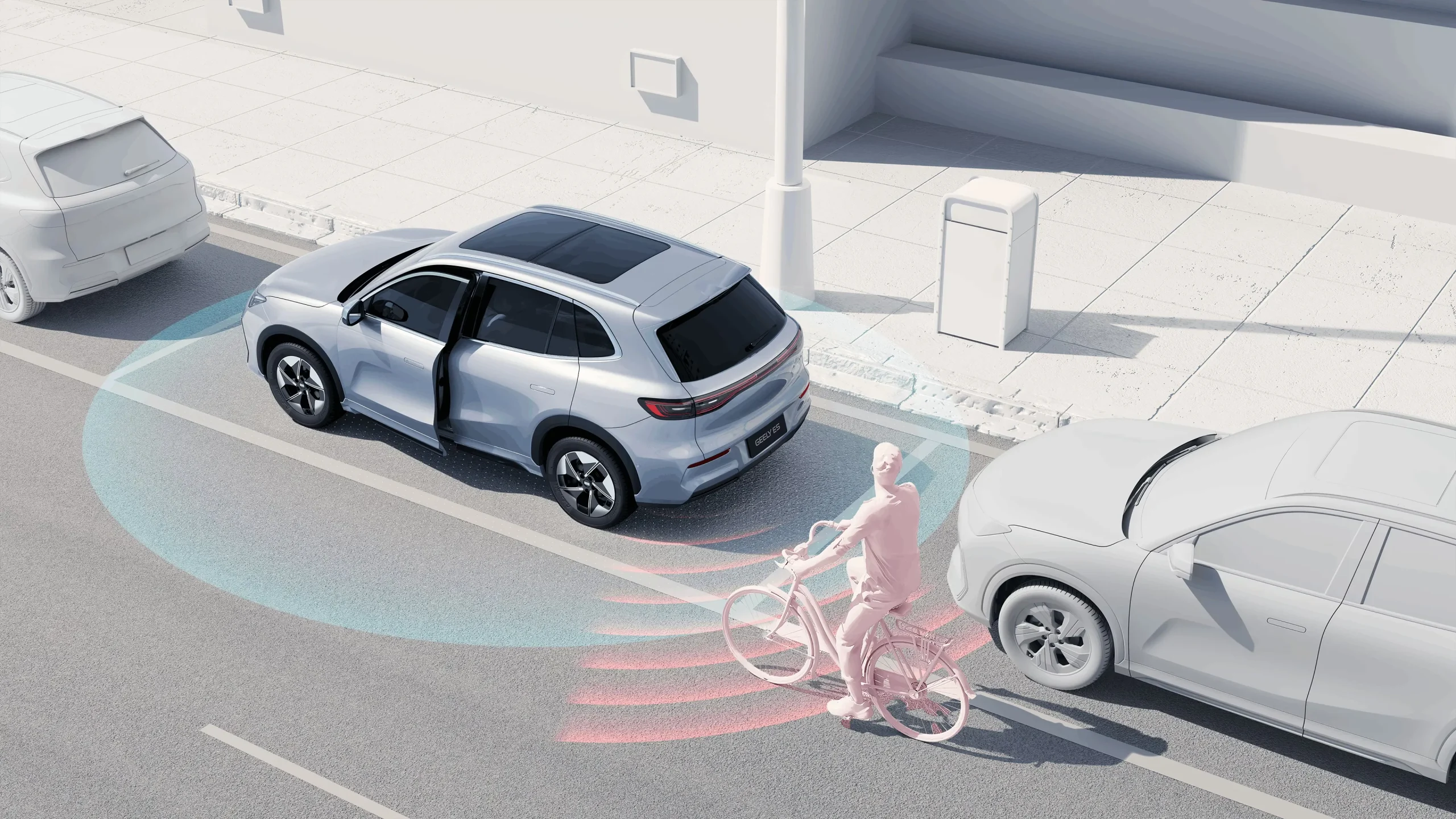GEELY E5 ELEKTROMOS SUV 22 GEELY MENTES E5 ajtónyitás asszisztens